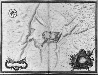 Ms. 986 Atlas 1081 Plan i mapa miasta, cytadeli i okolic Mont-Louis, 1665